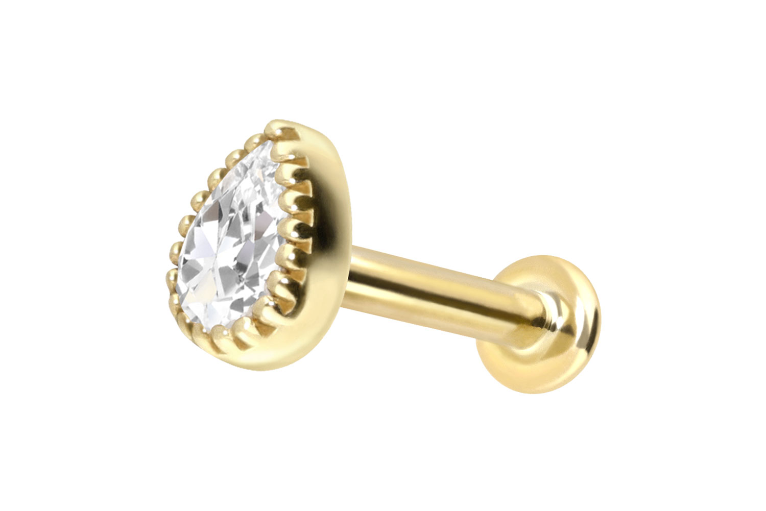 14 Karat Gold Labret Piercing mit Innengewinde MOISSANIT-TROPFEN